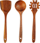 FJNATINH Espátula wok grande de madeira, 33 cm de teca natural, cabo longo, revestido, resina natural, feita à mão para panelas antiaderentes