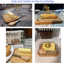 Manteiga grande de vidro com tampa e faca para bancada e geladeira, recipiente de armazenamento de manteiga com alça para geladeira, suporte de manteiga para balcão, bandeja de manteiga de bambu