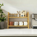 Organizador de estação de café com aparência de vime, suporte de caneca de bambu, prateleira de balcão de cozinha para acessórios de chá e café, suporte de matcha, expositor de xícara, rack