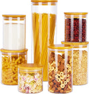 Vtopmart Frascos de vidro para armazenamento de alimentos, pacote com 7 recipientes de cozinha com tampas herméticas de madeira de bambu para massas, biscoitos, nozes, grãos de café, cereais, conjunto