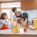Vtopmart Frascos de vidro para armazenamento de alimentos, pacote com 7 recipientes de cozinha com tampas herméticas de madeira de bambu para massas, biscoitos, nozes, grãos de café, cereais, conjunto