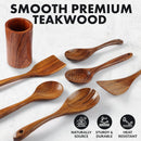 Zulay Kitchen Conjunto de colheres de madeira de 6 peças – Utensílios de teca macios resistentes ao calor com aderência confortável – leve e durável – fácil de limpar, perfeito para panelas