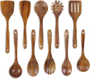 FJNATINH Espátula wok grande de madeira, 33 cm de teca natural, cabo longo, revestido, resina natural, feita à mão para panelas antiaderentes