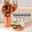 Zulay Kitchen Conjunto de colheres de madeira de 6 peças – Utensílios de teca macios resistentes ao calor com aderência confortável – leve e durável – fácil de limpar, perfeito para panelas