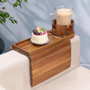 Bandeja de suporte de copo de sofá, bandeja de braço de sofá de bambu com suporte giratório de 360°, bandeja de descanso de braço de sofá dobrável 3 em 1 para controle remoto/lanches/xícaras/bebidas