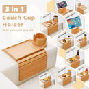 BAMBOOTRAY Bandeja de suporte de copo de sofá, mesa de braço de sofá 3 em 1, grande 48 x 33 cm, mesa lateral de bambu com clipe de sofá com suporte de copo de 360° para sofá, organizador