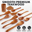 Zulay Kitchen Conjunto de colheres de madeira de 6 peças – Utensílios de teca macios resistentes ao calor com aderência confortável – leve e durável – fácil de limpar, perfeito para panelas