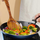 FJNATINH Espátula wok grande de madeira, 33 cm de teca natural, cabo longo, revestido, resina natural, feita à mão para panelas antiaderentes