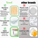Recipientes de vidro para armazenamento de alimentos com tampas de bambu (pacote com 4, 1020 g) Recipientes de preparação de refeições ecológicos herméticos – sem plástico, sem BPA