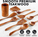 Zulay Kitchen Conjunto de colheres de madeira de 6 peças – Utensílios de teca macios resistentes ao calor com aderência confortável – leve e durável – fácil de limpar, perfeito para panelas