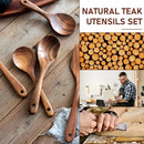 FJNATINH Espátula wok grande de madeira, 33 cm de teca natural, cabo longo, revestido, resina natural, feita à mão para panelas antiaderentes