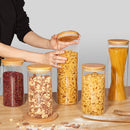 Vtopmart Frascos de vidro para armazenamento de alimentos, pacote com 7 recipientes de cozinha com tampas herméticas de madeira de bambu para massas, biscoitos, nozes, grãos de café, cereais, conjunto