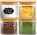 Frascos de armazenamento de vidro com tampa de bambu, recipientes de cozinha herméticos para assar, recipiente de alimentos para especiarias, biscoitos, chá, café e lanches (4 pacotes de 0,6 qt)