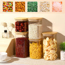 Frascos de vidro para armazenamento de alimentos com tampas (680 g/1,048 g/1,417 g), conjunto quadrado de 6, recipientes de armazenamento de vidro transparente para alimentos com tampa de bambu