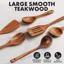 Zulay Kitchen Conjunto de colheres de madeira de 6 peças – Utensílios de teca macios resistentes ao calor com aderência confortável – leve e durável – fácil de limpar, perfeito para panelas