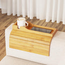 SpaceAid Suporte de copo de bambu para sofá, dobrável antiqueda, bandeja de apoio de braço com suporte de copo, organizador de mesa lateral de braço de sofá para lanches remotos (natural)