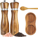 Conjunto de moedor de sal e pimenta de madeira: manual do moedor de pimenta, grossura ajustável, feito de madeira de acácia com núcleo de cerâmica/aço inoxidável | juntamente com bandeja de moedor de