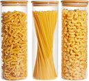 Vtopmart Frascos de vidro para armazenamento de alimentos, pacote com 7 recipientes de cozinha com tampas herméticas de madeira de bambu para massas, biscoitos, nozes, grãos de café, cereais, conjunto
