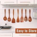 Conjunto de utensílios de cozinha de madeira teca natural de 9 peças com descanso de colher - Suporte de colheres e utensílios de cozinha com aderência confortável