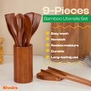 Riveira Colheres de cozinha de bambu com 6 peças – Conjunto de utensílios de cozinha de madeira com colheres de madeira para cozinhar e espátulas, conjuntos de utensílios de madeira – Conjunto de