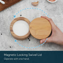 KITCHENDAO Caixa de tigela de bambu para adega de sal, elegante suporte de recipiente de cozinha com tampa magnética giratória para armazenar banho de pimenta e especiarias ou temperos favoritos, 170