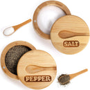 Lawei Pacote com 2 tigelas de sal e pimenta de bambu, recipiente redondo de sal com tampas e colheres magnéticas giratórias, adegas de sal de bambu, caixa de armazenamento de temperos para sal, pimenta, açúcar, especiarias