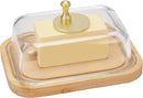 Manteiga grande de vidro com tampa e faca para bancada e geladeira, recipiente de armazenamento de manteiga com alça para geladeira, suporte de manteiga para balcão, bandeja de manteiga de bambu