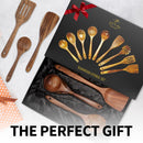 Zulay Kitchen Conjunto de colheres de madeira de 6 peças – Utensílios de teca macios resistentes ao calor com aderência confortável – leve e durável – fácil de limpar, perfeito para panelas