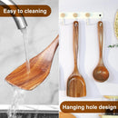 FJNATINH Espátula wok grande de madeira, 33 cm de teca natural, cabo longo, revestido, resina natural, feita à mão para panelas antiaderentes