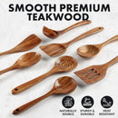 Zulay Kitchen Conjunto de colheres de madeira de 6 peças – Utensílios de teca macios resistentes ao calor com aderência confortável – leve e durável – fácil de limpar, perfeito para panelas