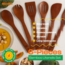 Riveira Colheres de cozinha de bambu com 6 peças – Conjunto de utensílios de cozinha de madeira com colheres de madeira para cozinhar e espátulas, conjuntos de utensílios de madeira – Conjunto de