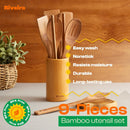 Riveira Colheres de cozinha de bambu com 6 peças – Conjunto de utensílios de cozinha de madeira com colheres de madeira para cozinhar e espátulas, conjuntos de utensílios de madeira – Conjunto de