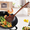 FJNATINH Espátula wok grande de madeira, 33 cm de teca natural, cabo longo, revestido, resina natural, feita à mão para panelas antiaderentes