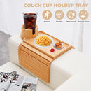 BAMBOOTRAY Bandeja de suporte de copo de sofá, mesa de braço de sofá 3 em 1, grande 48 x 33 cm, mesa lateral de bambu com clipe de sofá com suporte de copo de 360° para sofá, organizador