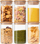 Frascos de vidro para armazenamento de alimentos, conjunto de 6 recipientes de armazenamento de vidro, recipiente de vidro transparente para alimentos com tampa de bambu hermético para servir chá,
