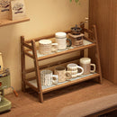 Organizador de estação de café com aparência de vime, suporte de caneca de bambu, prateleira de balcão de cozinha para acessórios de chá e café, suporte de matcha, expositor de xícara, rack