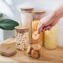Conjunto de potes de vidro herméticos com tampas de bambu, recipientes de armazenamento de alimentos de vidro – Conjunto de 5 potes de cozinha para açúcar, doces, biscoitos, arroz e potes de
