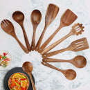 Zulay Kitchen Conjunto de colheres de madeira de 6 peças – Utensílios de teca macios resistentes ao calor com aderência confortável – leve e durável – fácil de limpar, perfeito para panelas