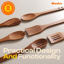 Riveira Colheres de cozinha de bambu com 6 peças – Conjunto de utensílios de cozinha de madeira com colheres de madeira para cozinhar e espátulas, conjuntos de utensílios de madeira – Conjunto de