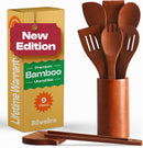 Riveira Colheres de cozinha de bambu com 6 peças – Conjunto de utensílios de cozinha de madeira com colheres de madeira para cozinhar e espátulas, conjuntos de utensílios de madeira – Conjunto de