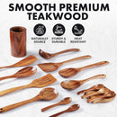 Zulay Kitchen Conjunto de colheres de madeira de 6 peças – Utensílios de teca macios resistentes ao calor com aderência confortável – leve e durável – fácil de limpar, perfeito para panelas