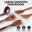 Zulay Kitchen Conjunto de colheres de madeira de 6 peças – Utensílios de teca macios resistentes ao calor com aderência confortável – leve e durável – fácil de limpar, perfeito para panelas