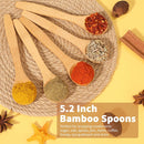 Colheres de bambu de 13 cm, pequenas colheres de madeira para condimentos, especiarias, açúcar, sal, geléia, café, Hrbs e mel, pequenas colheres de chá de madeira para servir cozinha (5 peças)
