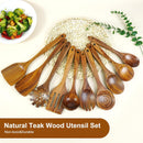 FJNATINH Espátula wok grande de madeira, 33 cm de teca natural, cabo longo, revestido, resina natural, feita à mão para panelas antiaderentes
