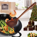 FJNATINH Espátula wok grande de madeira, 33 cm de teca natural, cabo longo, revestido, resina natural, feita à mão para panelas antiaderentes