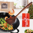 FJNATINH Espátula wok grande de madeira, 33 cm de teca natural, cabo longo, revestido, resina natural, feita à mão para panelas antiaderentes