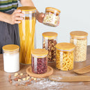 Vtopmart Frascos de vidro para armazenamento de alimentos, pacote com 7 recipientes de cozinha com tampas herméticas de madeira de bambu para massas, biscoitos, nozes, grãos de café, cereais, conjunto