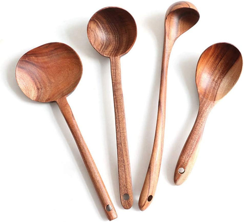FJNATINH Espátula wok grande de madeira, 33 cm de teca natural, cabo longo, revestido, resina natural, feita à mão para panelas antiaderentes