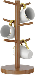Wisuce Suporte de caneca de café de bambu, base mais grossa, suporte para copo de café, suporte para balcão, suporte para canecas com 6 ganchos (natural)