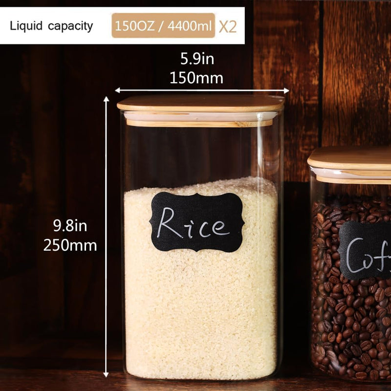 Conjunto de recipientes empilháveis de cozinha, pacote com 5 potes de armazenamento de alimentos de vidro transparente com tampa hermética de bambu para doces, biscoitos, arroz,